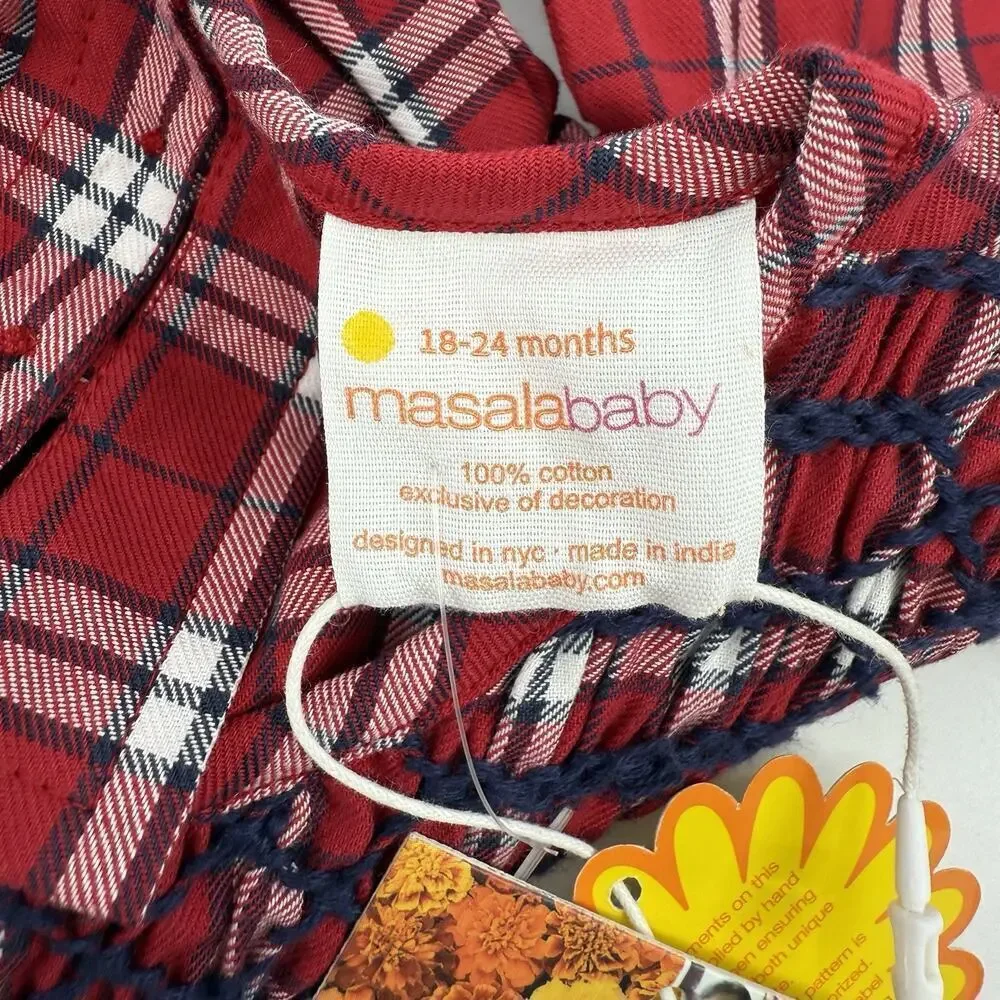 Masalababy Size 18-24 Mos. Red Tartan Plaid Smocked Top Cotton Ruffle Dress NWT